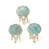 Brass Micro Pave Cubic Zirconia Stud Earring Findings with Natural Amazonite KK-Z096-05G-10-1