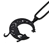 304 Stainless Steel Hollow Moon Cat Shaped Pendant Box Chain Necklaces NJEW-M010-06-1