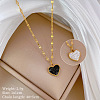 Double-Sided Polymer Clay Crystal & Jet Rhinestone Heart Pendant 304 Stainless Steel Dapped Chain Necklaces for Women WGED9DB-01-1