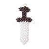 Dagger Shape Glass Seed Beads Beaded Pendants PALLOY-CJ00135-01-1