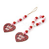 4Pcs 2 Style Valentine's Day Theme Schima Wood Beads & Hemp Rope Pendants Decorations HJEW-EL0001-10B-8