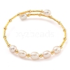 Brass & Natural Freshwater Pearl Beads Open Cuff Bangles for Women BJEW-F470-03G-01-1