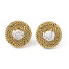 304 Stainless Steel Pave Cubic Zirconia Twisted Chain Disc Stud Earrings for Women EJEW-G390-06G-01-2