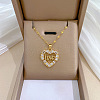 Heart with Word Love Brass with Rhinestone Pendant Necklaces NJEW-Z026-04G-1