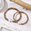 Wood Beas Stretch Bracelets for Couple BJEW-JB11305-02-1