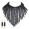 Ethnic Wood Beaded Necklaces & Dangle Earring Sets SJEW-WH0004-11-1