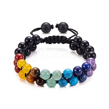 Round Natural Mixed Gemstone Braided Bead Bracelet BJEW-SW00001-07