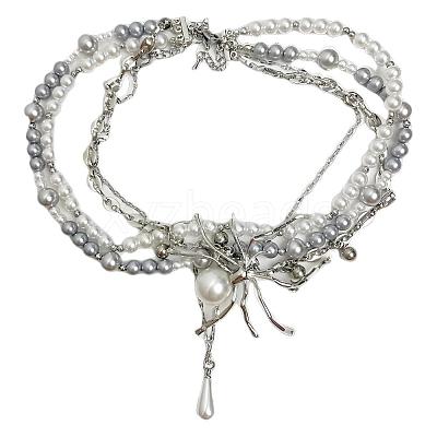 Spider Alloy & Plastic Imitation Pearl Pendant Multi Layered Necklaces for Women FS-WG1DFD4-01-1