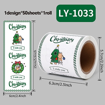 50Pcs Christmas Square with Word Merry Christmas Roll Stickers DIY-M070-03D-1