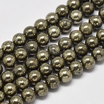 Natural Pyrite Round Beads Strands G-F197-10-8mm-1