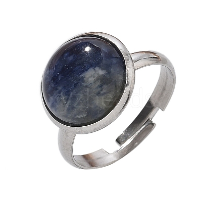 Half Round Natural Sodalite Finger Rings RJEW-M062-01P-09-1
