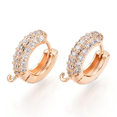 Brass with Crystal Rhinestone Hoop Earring Findings KK-C024-13KCG-1