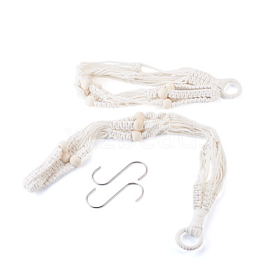 2Pcs Handmade Macrame Polyester with Wood Bead Plant Hanger AJEW-HS0001-46-1