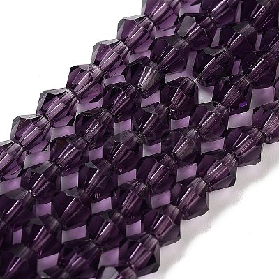 Purple Color Faceted Bicone Glass Beads Strands X-GLAA-S026-6mm-03-1