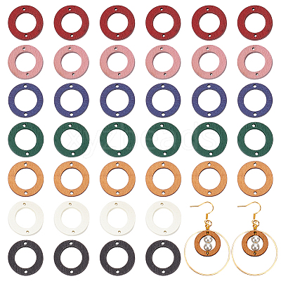 140Pcs 7 Colors Wood Connector Charms WOOD-NB0002-21-1