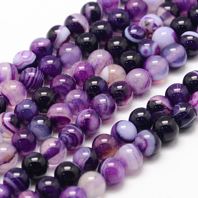 Natural Striped Agate/Banded Agate Bead Strands X-G-K155-A-6mm-11-1