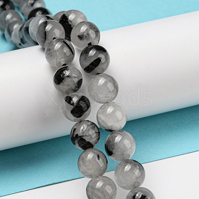 Grade A Natural Tourmalinated Quartz/Black Rutilated Quartz Beads Strands G-R494-A06-03-1