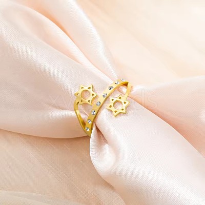 304 Stainless Steel & Crystal Rhinestone Cuff Open Rings WGEE38E-02-1