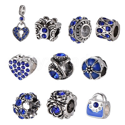 Mixed Shapes Alloy Glass Rhinestone European Beads CPDL-X0001-01B-1