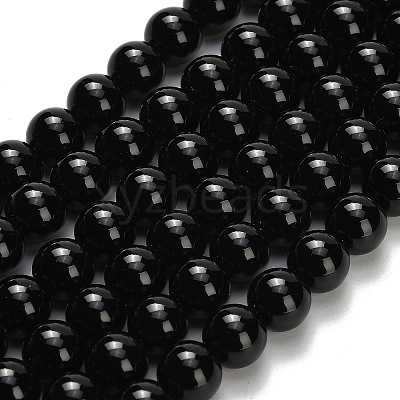 Natural Black Onyx(Dyed & Heated) Beads Strands G-H329-C06-6mm-1