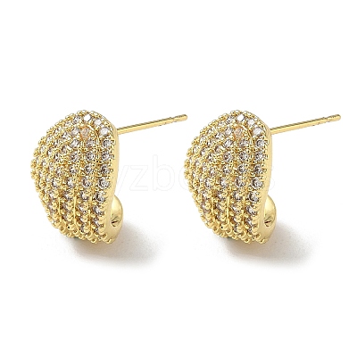 C-Shaped Brass & Clear Cubic Zirconia Stud Earrings KK-CBA36A2-10G-1