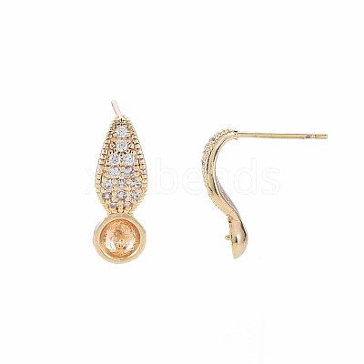 Brass Micro Pave Clear Cubic Zirconia Stud Earring Findings KK-S364-127-1