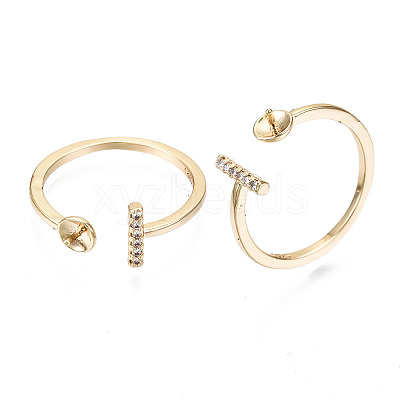 Brass Micro Clear Cubic Zirconia Cuff Finger Rings Setting KK-T056-52G-NF-1