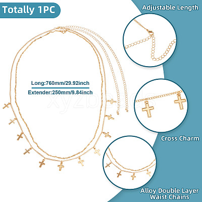 1Pc Alloy Double Layer Cross Charm Waist Chains AJEW-TA0002-20-1