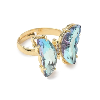 Adjustable Brass Glass Finger Rings RJEW-P148-A01-22-1