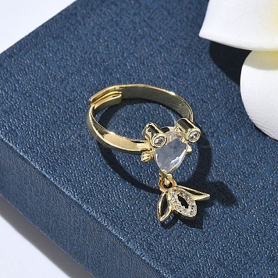 Brass Micro Pave Cubic Zirconia Adjustable Finger Rings for Women RJEW-K307-01G-22-1