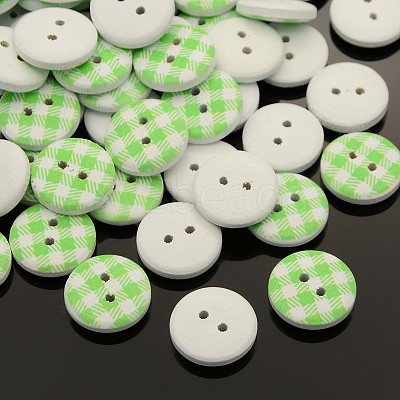 2-Hole Flat Round Tartan Pattern Printed Wooden Sewing Buttons BUTT-M006-M-1