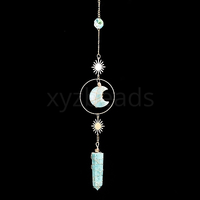 Natural Amazonite Moon & Bullet Window Hanging Suncatchers DJEW-PW0009-035I-1
