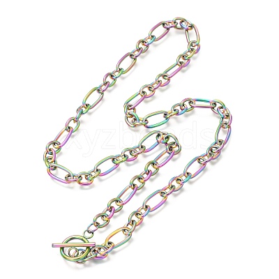 Unisex 304 Stainless Steel Figaro Chain Necklaces NJEW-H215-03MC-1