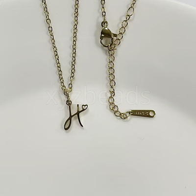 304 Stainless Steel Letter Pendant Necklaces NJEW-WH0027-04H-G-NR-1