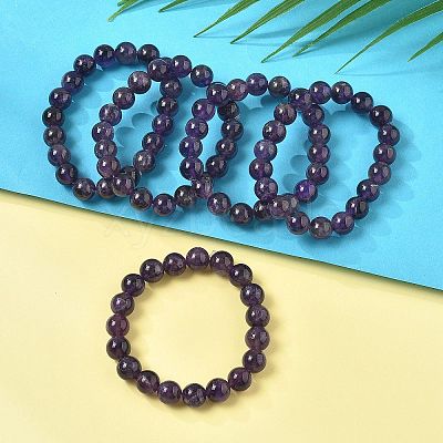 Natural Amethyst Bead Stretch Bracelets X-BJEW-K212-C-034-1