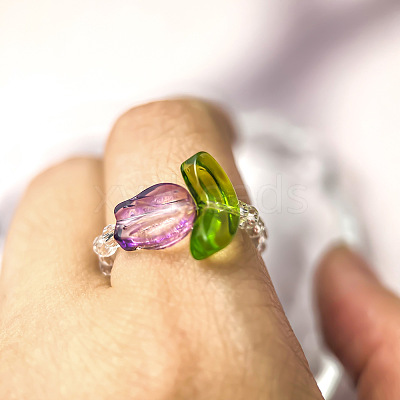 Handmade Lampwork Beaded Finger Rings WG8AEDA-03-1