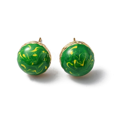 Enamel Half Round Stud Earrings EJEW-P229-01G-03-1