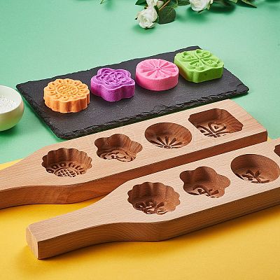 Star & & Flower & Flat Round & Square Wooden Press Mooncake Molds BAKE-SZ0001-06-1