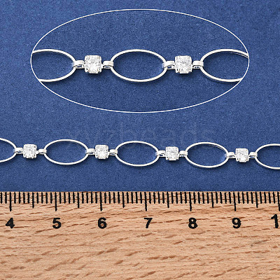 Handmade Brass Pave Clear Cubic Zirconia Oval Link Chains CHC-G027-02S-1