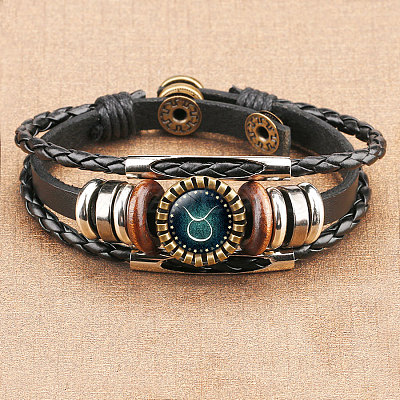 12 Constellations PU Leather Multi-strand Bracelets WGFD09F-02-1