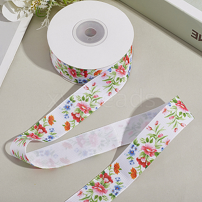 1 Roll Single Face Printed Polyester Grosgrain Ribbons SRIB-CY0001-12B-1