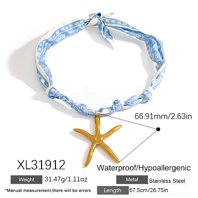 304 Stainless Steel Pendant Printed Scarf Necklaces FS-WGD2FA8-10-1