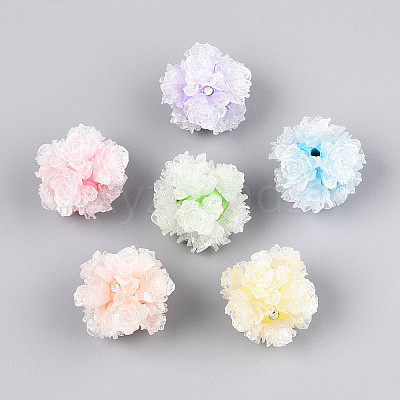 Polymer Clay Rhinestone Beads with Embossed Resin Roses RESI-T059-01A-1
