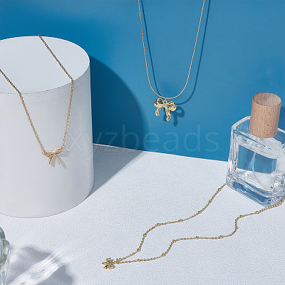 3Pcs 3 Styles Brass & Stainless Steel Bowknot Pendant Necklaces for Women NJEW-UN0001-66-1