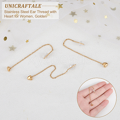 4Pairs 304 Stainless Steel Ear Thread with Heart for Women STAS-UN0035-81-1
