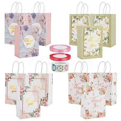 12Pcs 4 Colors Mother's Day Theme Flower Print Paper Handle Bags CARB-DR0001-01-1