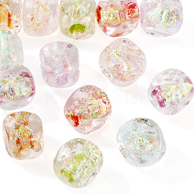 14Pcs 7 Colors Handmade Foil Lampwork Beads FOIL-TA0001-06-1