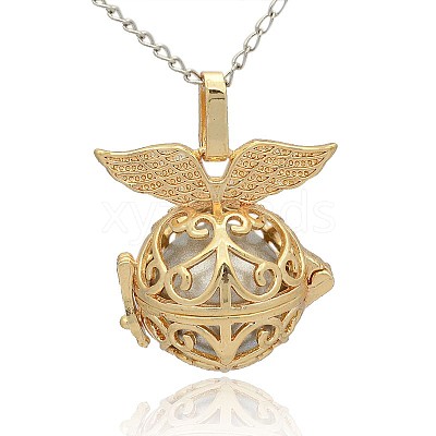 Golden Tone Brass Hollow Round Cage Pendants KK-J237-05G-1