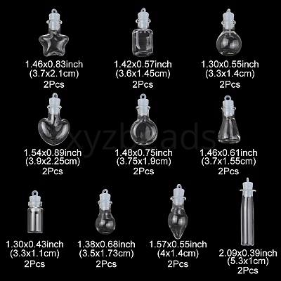 20Pcs 10 Styles Clear Glass Wishing Bottle Pendants GLAA-FS0002-19-1