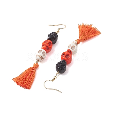 3 Pairs 3 Colors Halloween Skull Synthetic Dyed Turquoise Dangle Earrings EJEW-JE05883-1